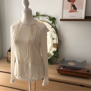 Boho H&M lace white blouse long sleeves  top size XS